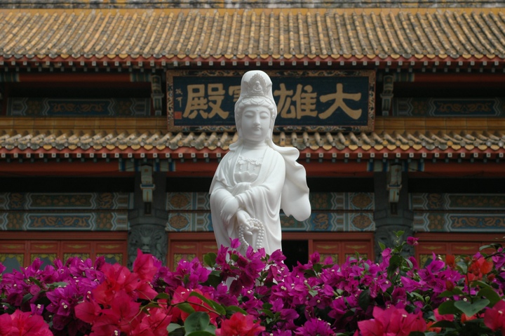Statue and flowers