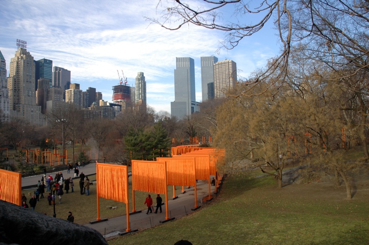 Some pedestrians try out The Gates