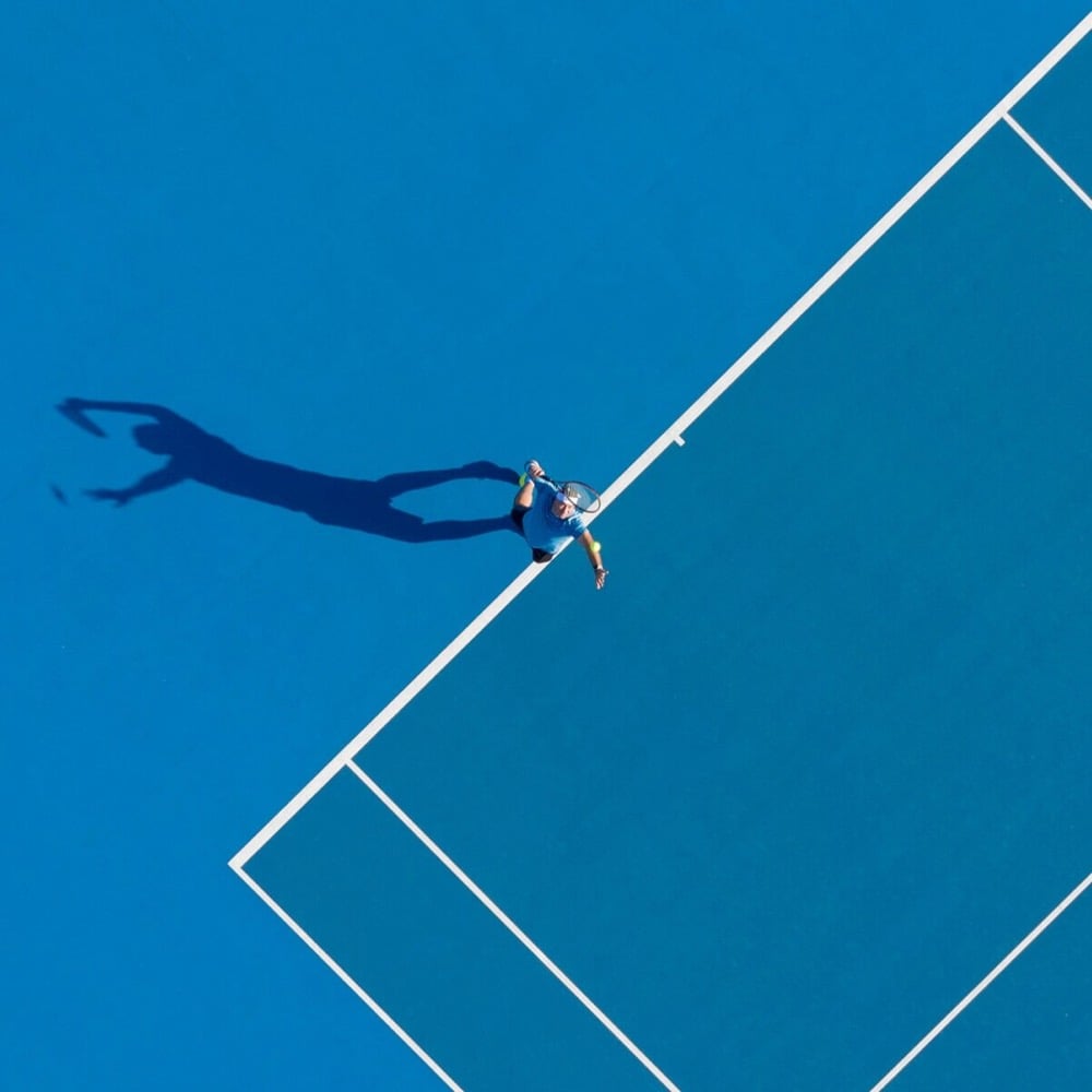 aerial view of a tennis player