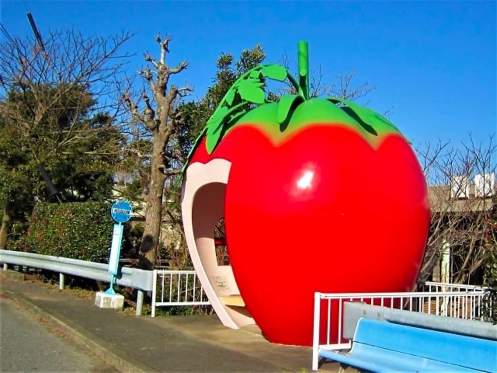 bus stop shaped like a tomato