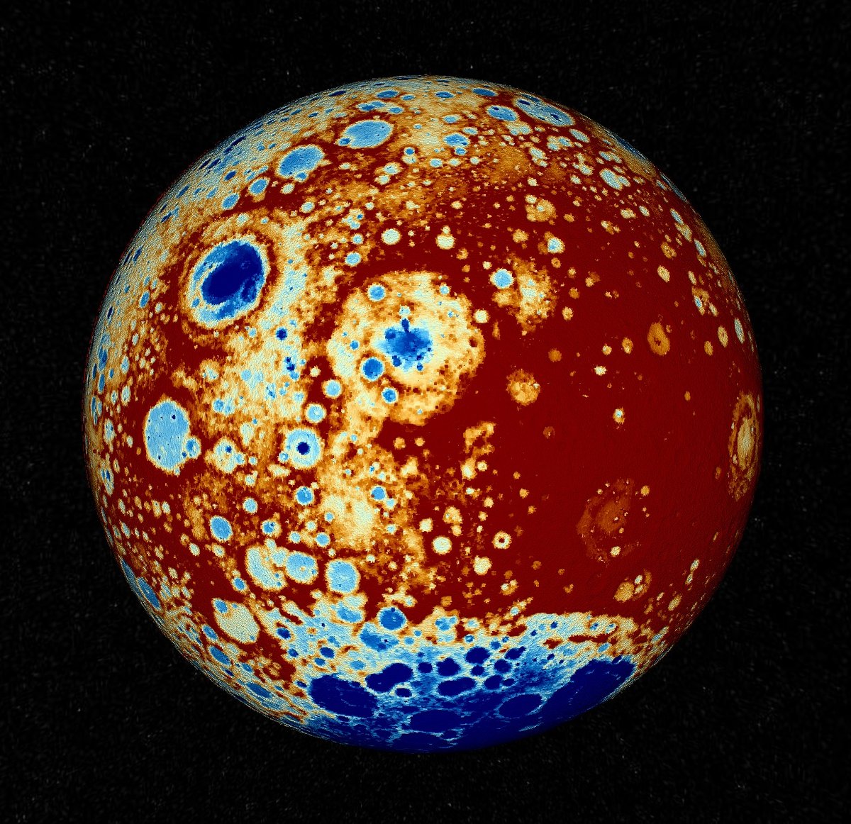 a colorful map of the topography of the moon