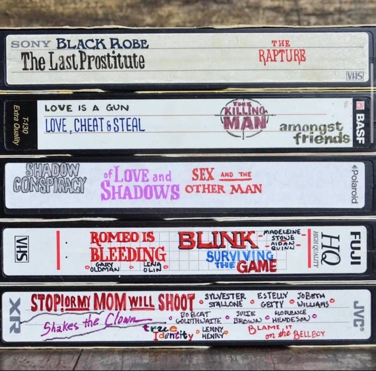 hand-drawn label on a VHS tape