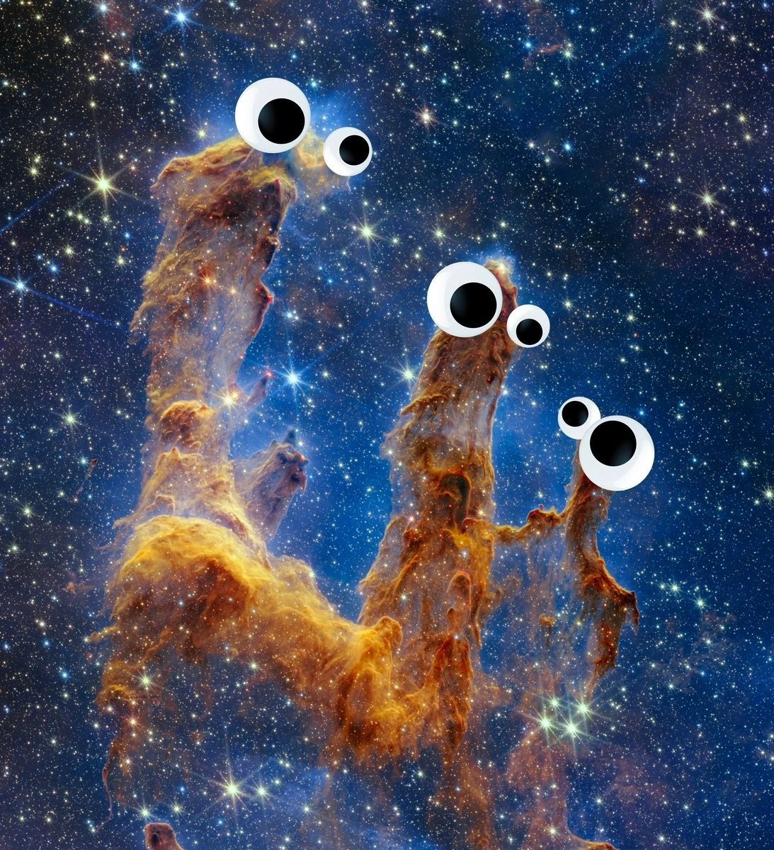 the famous pillars of creation astronomical objects with googly eyes on them