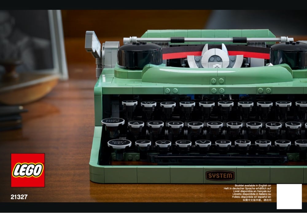 cover of the instruction manual for making a Lego typewriter