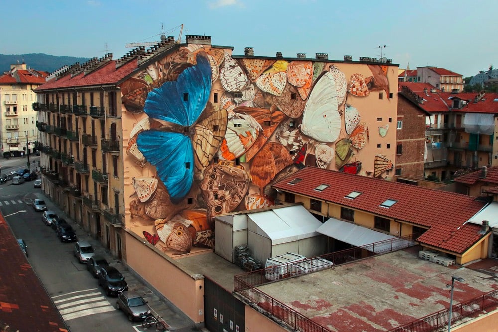 Building-sized mural of butterflies