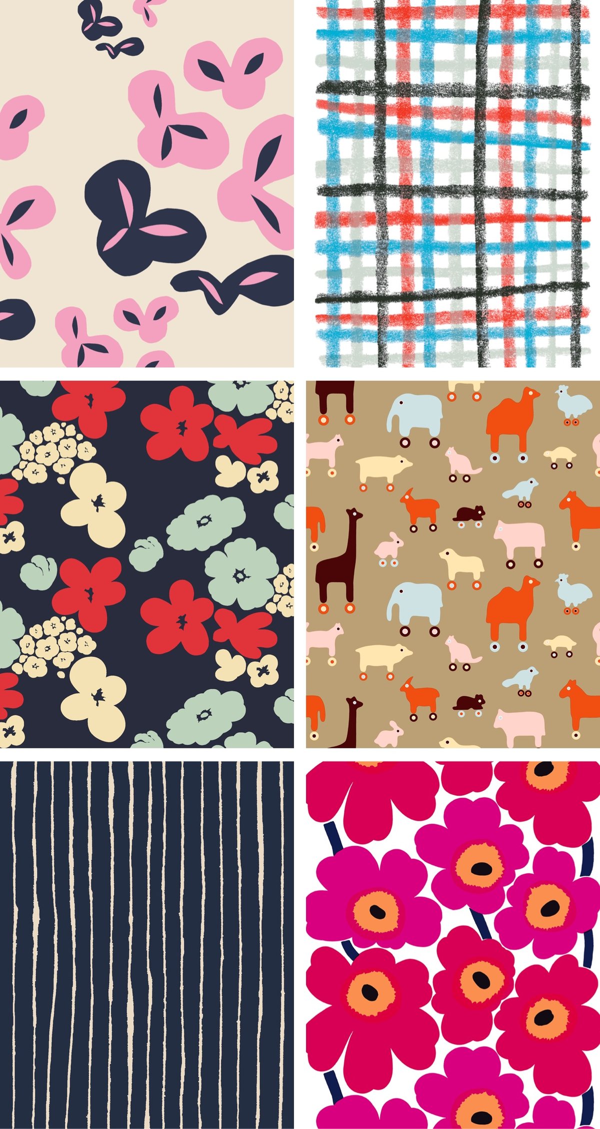 blocks of 6 Marimekko print patterns