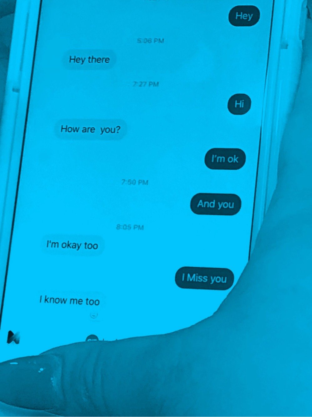 a photo of a text message chat between two people who miss each other