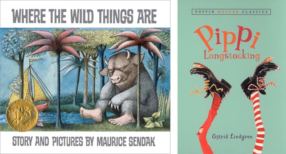 books coveres for Where the Wild Things Are and Pippi Longstocking