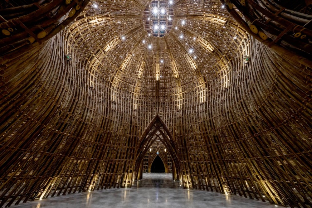 interior view of a welcome center made from bamboo
