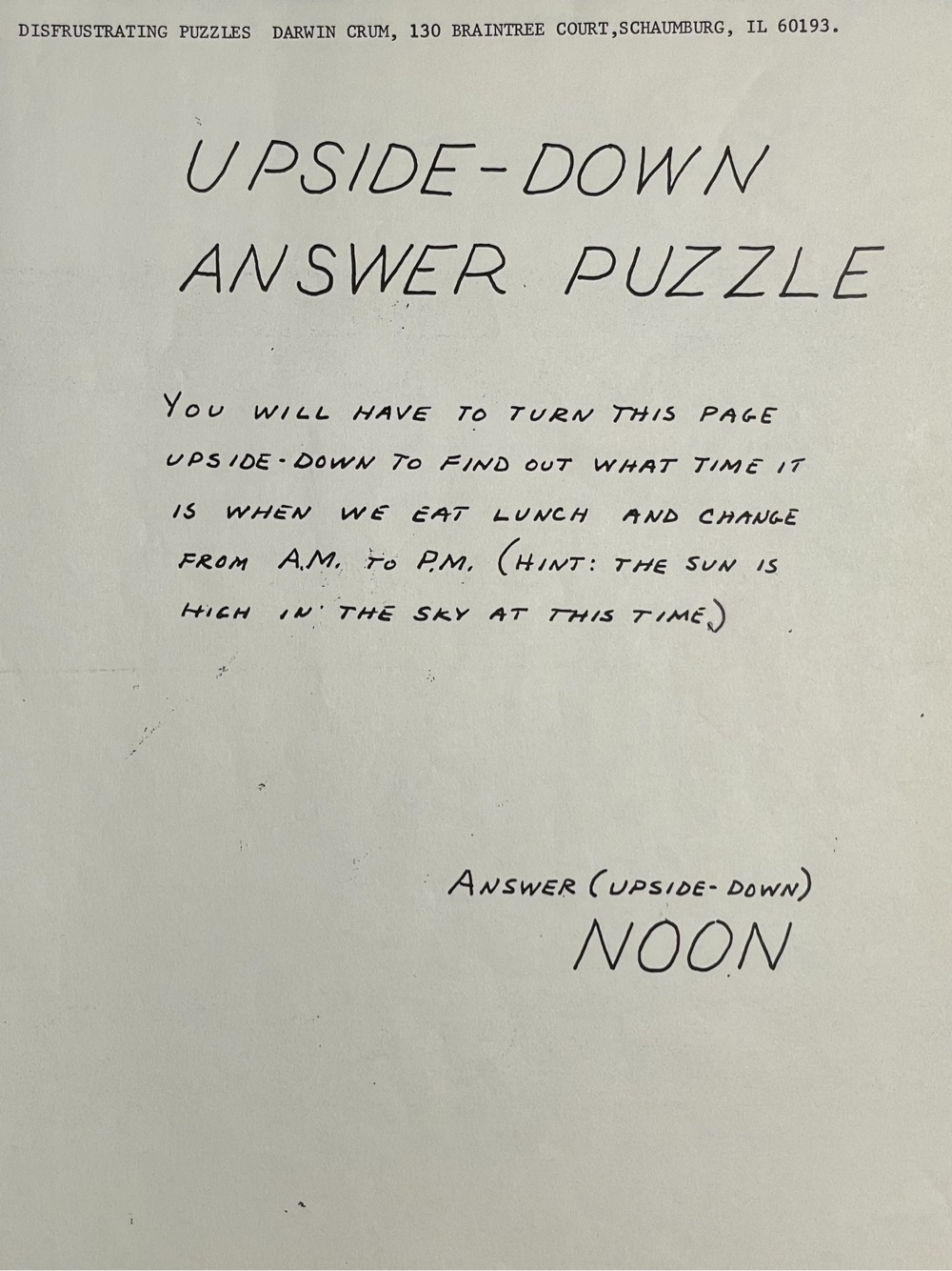 an easy upside-down answer puzzle