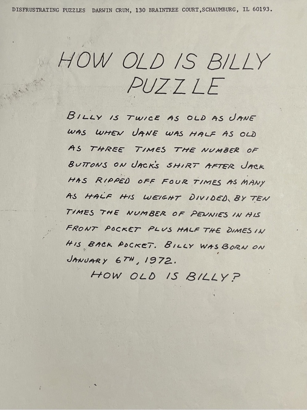 a how old is billy puzzle