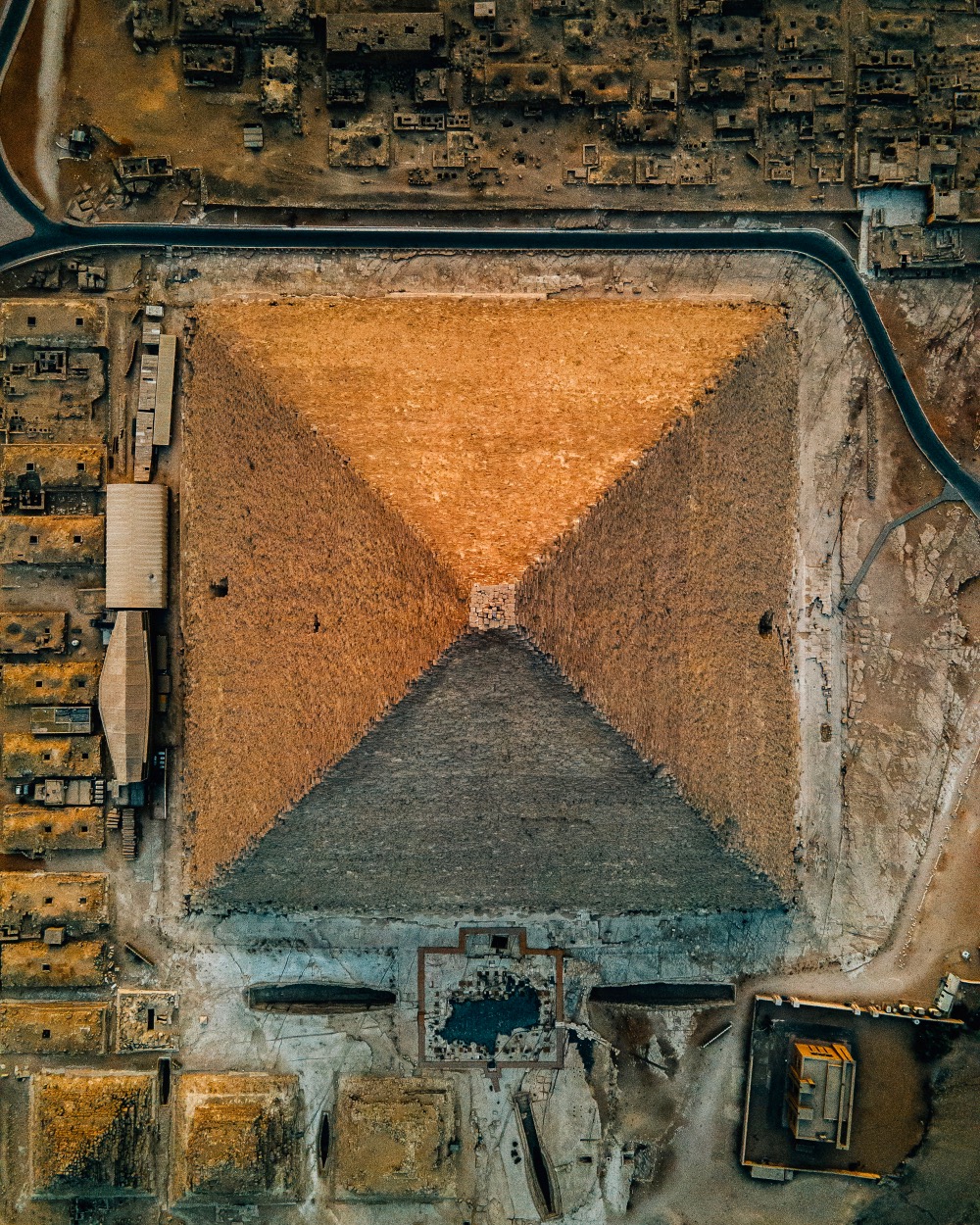 overhead view of the pyramid at Giza