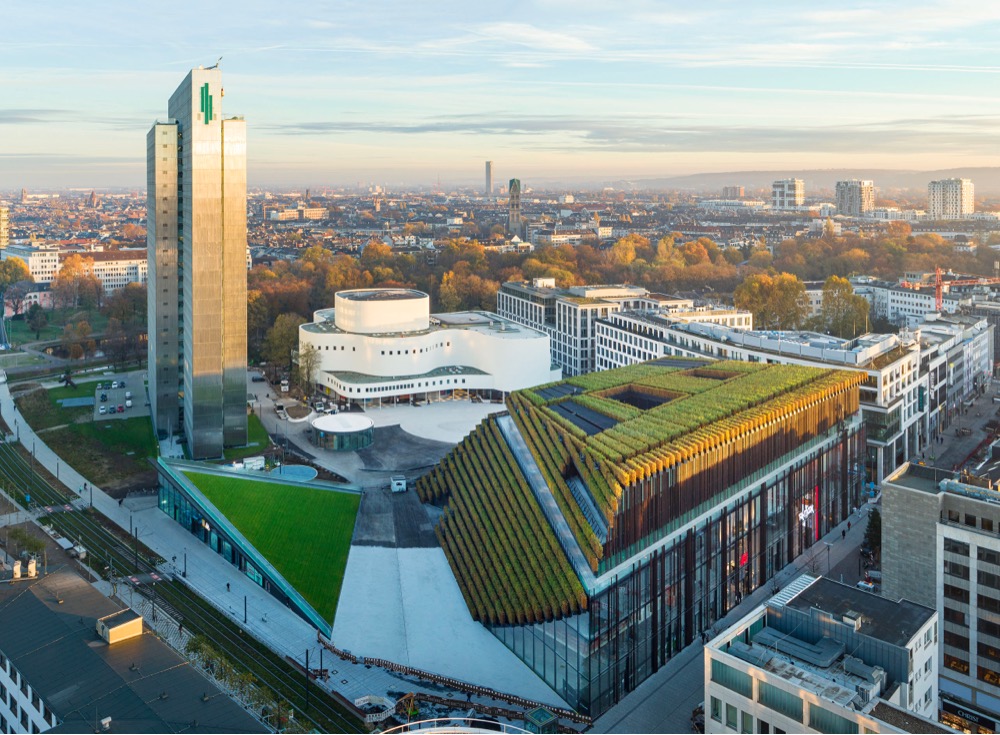 a building with a green roof