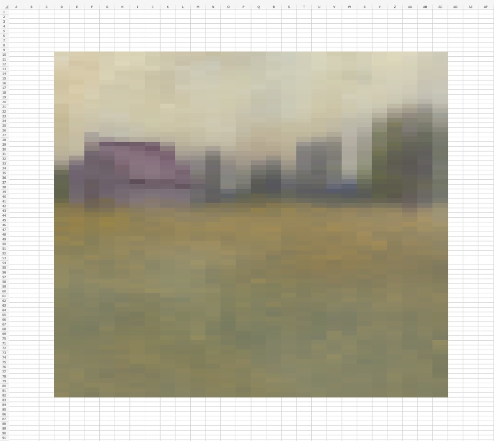abstract image of a house in a meadow made in Excel