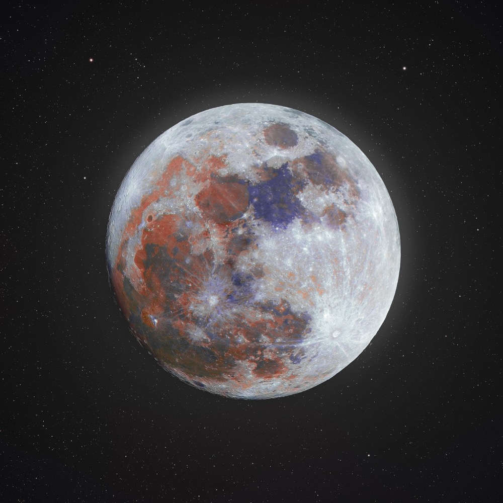 a full moon with a very colorful surface