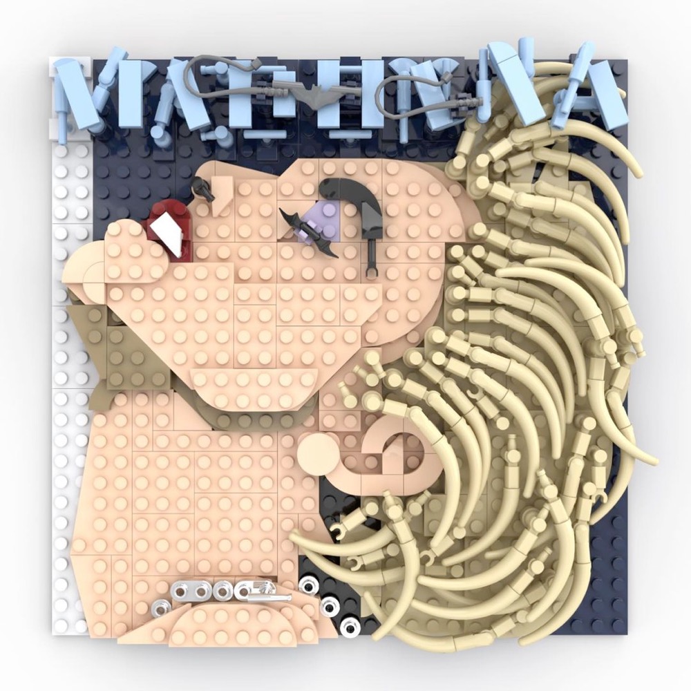 album cover for Madonna's True Blue built with Lego bricks