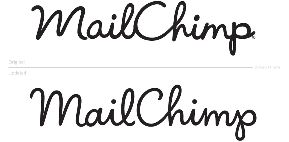 before and after of the MailChimp logo refresh
