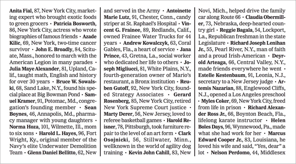 NY Times Covid-19 Obituaries Detail