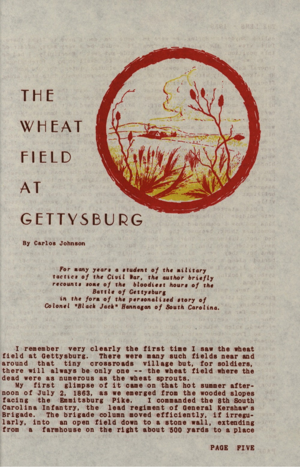 an article called The Wheat Field at Gettysburg published in a prison newspaper