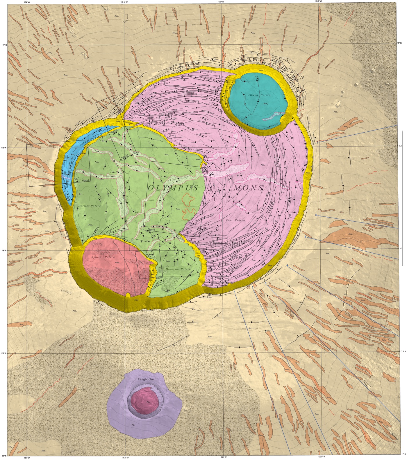 geologic map of the Olympus Mons caldera on Mars